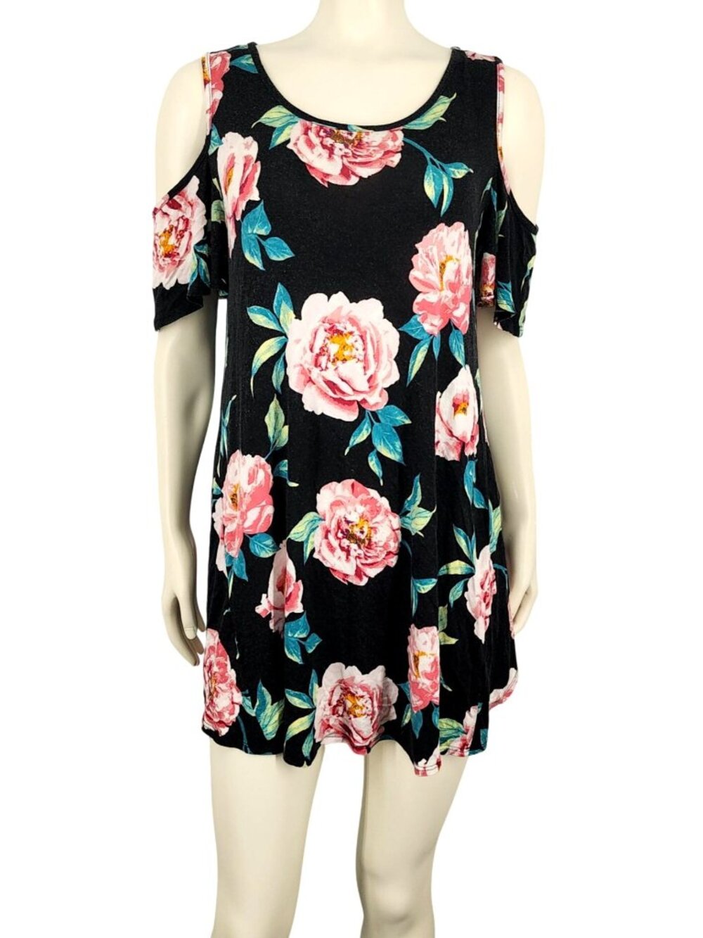 Women's Reb & J 220 Floral Dress Blouse Boho Hippie Shirt Cold Shoulder Small